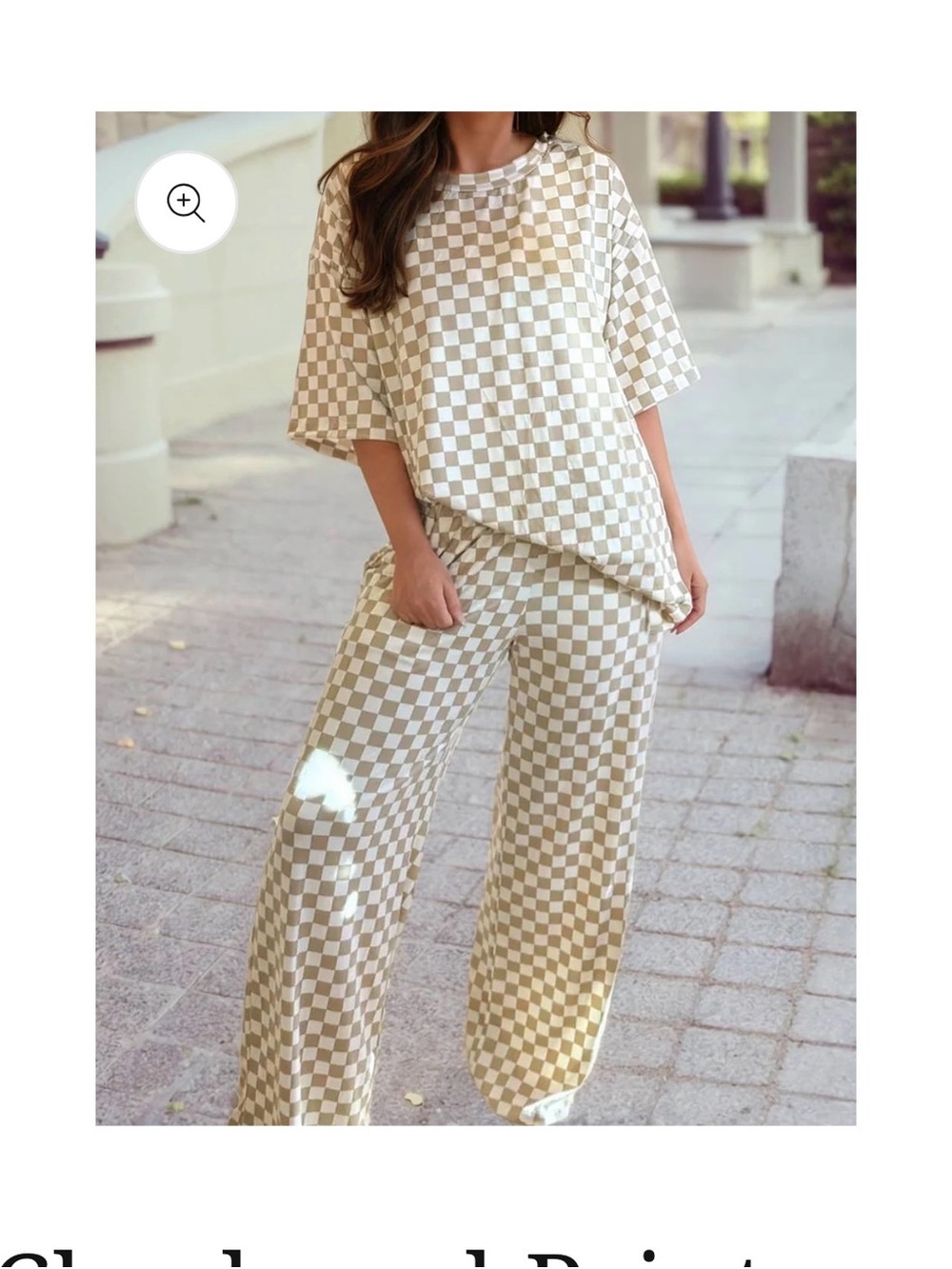 Checkerboard Wide-Leg Pants Set - Beige/White